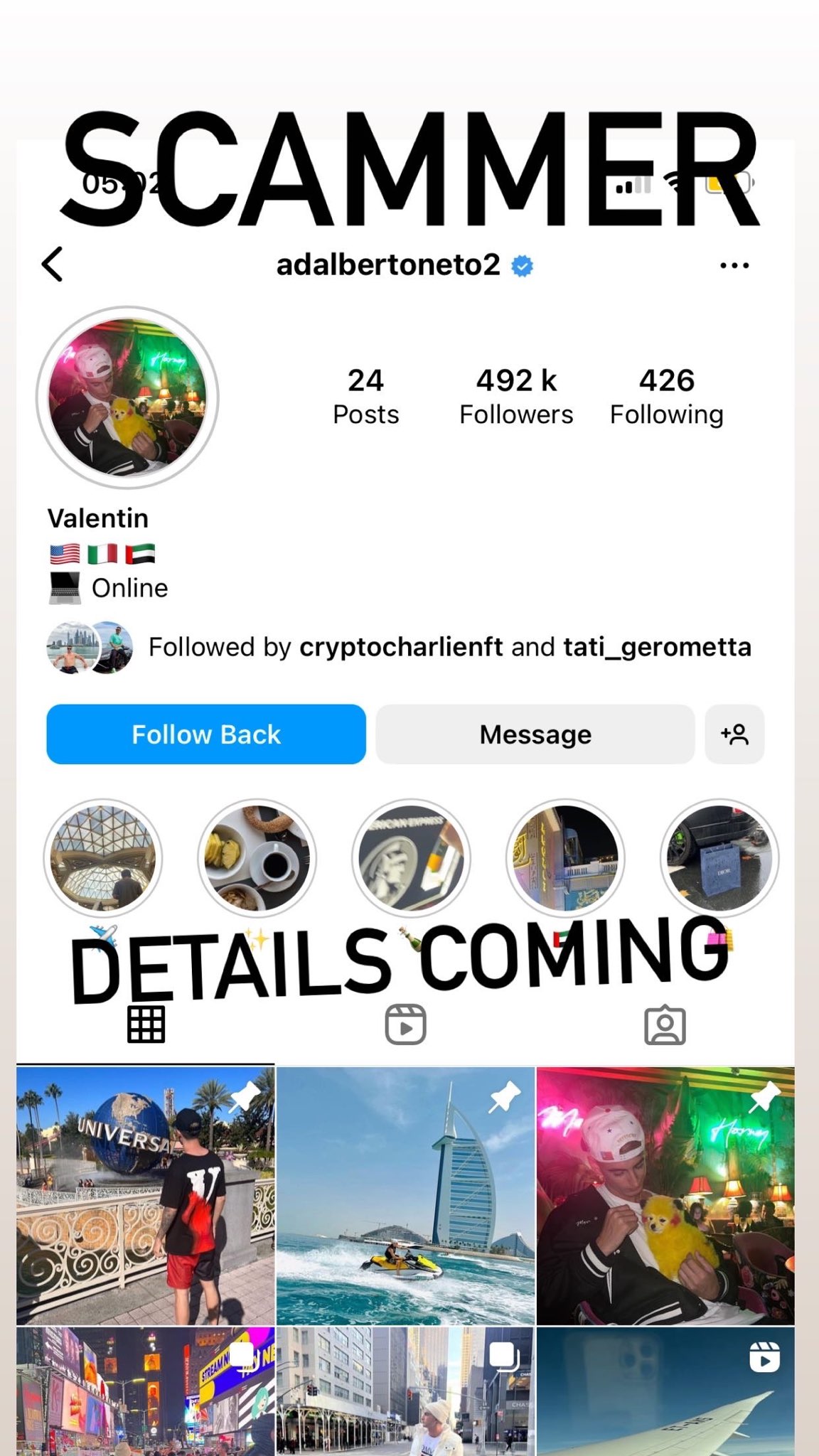 crypto scammer valentin - @adalbertoneto2 - on instagram - love hate inu ceo fights back