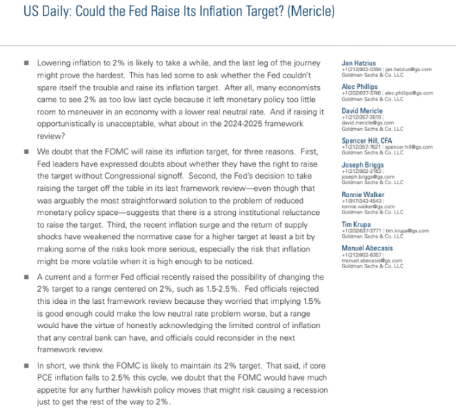 Goldman: An Inflation Target Shift?