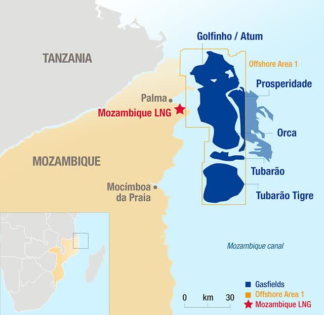 A picture from TotalEnergies containing a map of the Mozambique LNG development.