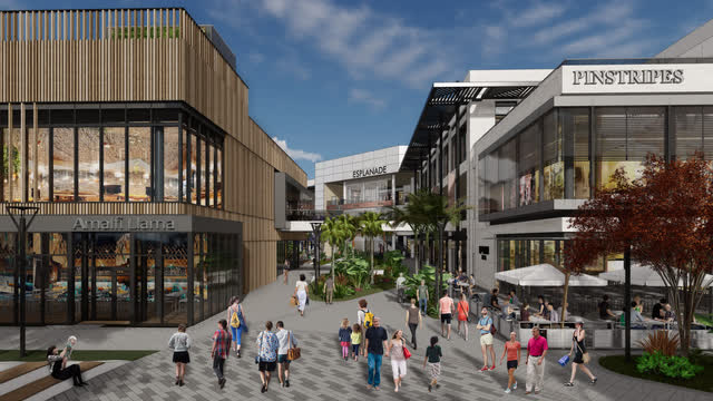 A rendering of Seritage's Esplanade at Aventura, showing various retail and experiential tenants.