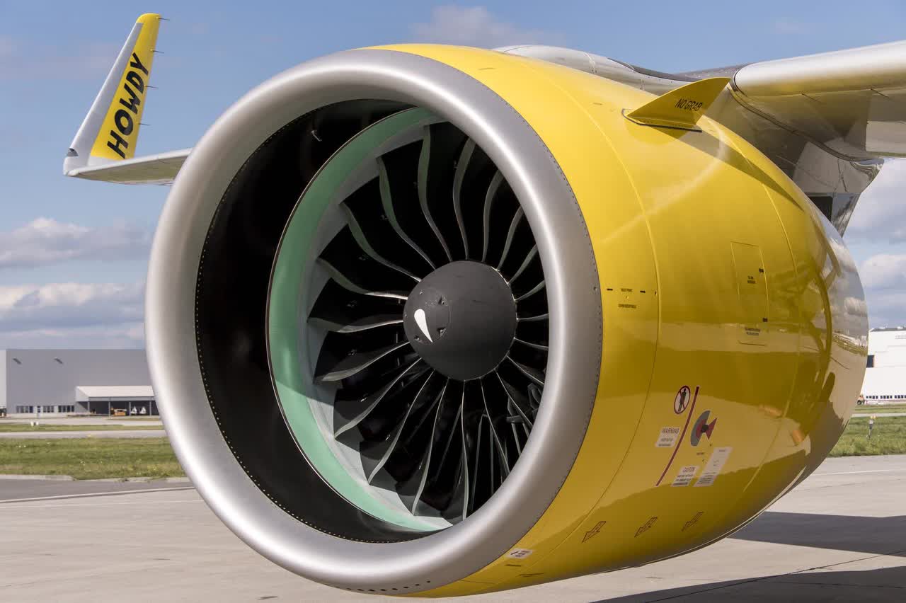 This image shows the PW1100 aircraft engine