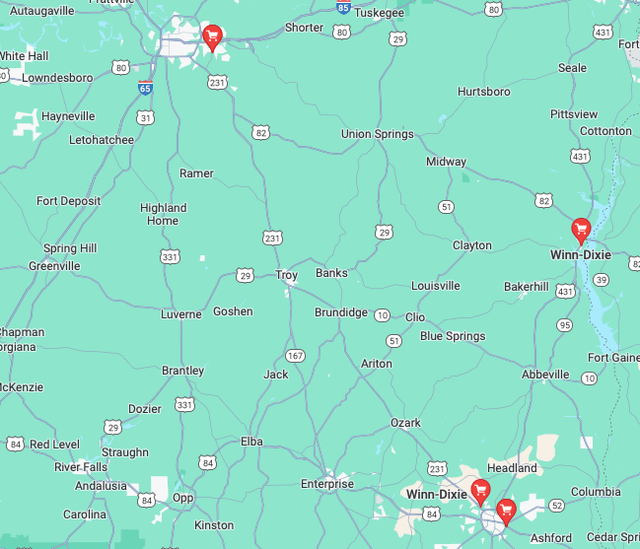 Map of Winn Dixie Locations