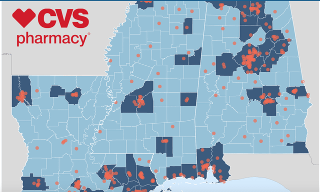 Map of CVS Locations across Alabama, Mississippi, and Louisiana