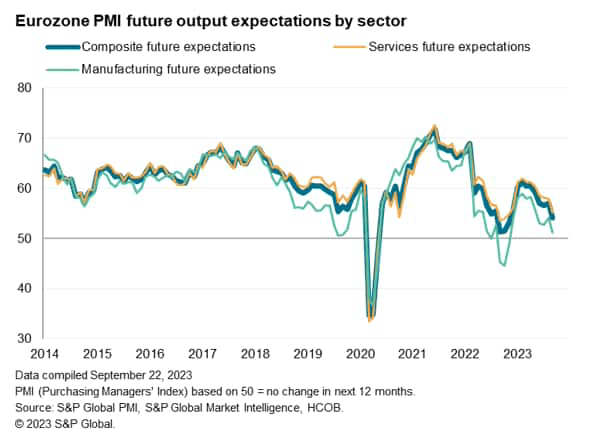 Eurozone PMI future output expectations by sector